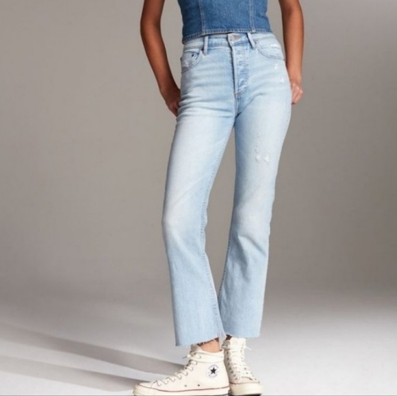 Denim Forum Denim - Aritzia Denim Forum Bailey High Rise Crop Flare Jeans Button Fly Raw Hem 27